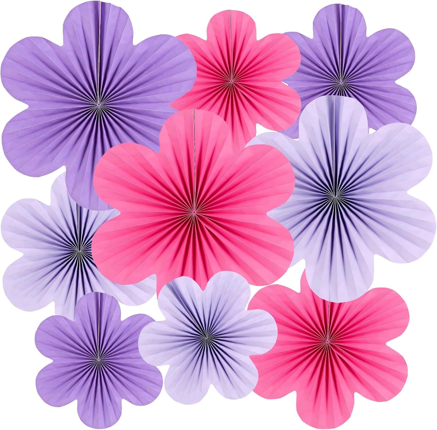 Paper Flowers Decorations for Wall Purple Paper Fans Classroom Decoration Floral Backdrop Decor Fans Hanging Pink Flower Wall Decor, Set of 9