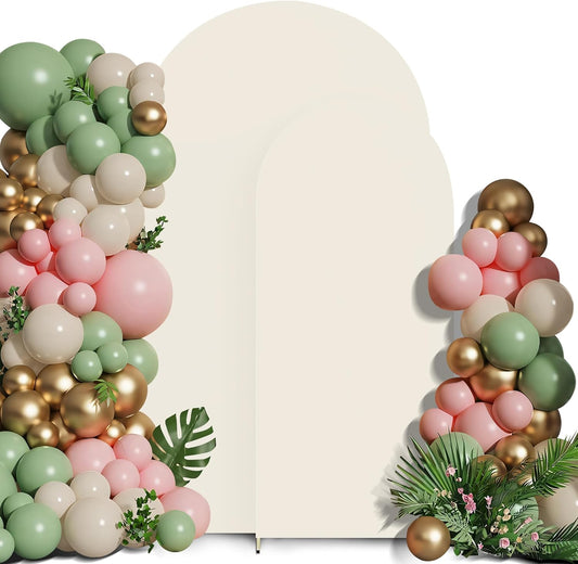 Set of 2 Arch Backdrop Cover Beige High Elastic Wrinkle-Resistant Arch Cover Spandex Fabric Thick Opaque Round Top Chiara Backdrop for Weddings Birthday Baby Shower Garden 6.6FT, 8FT