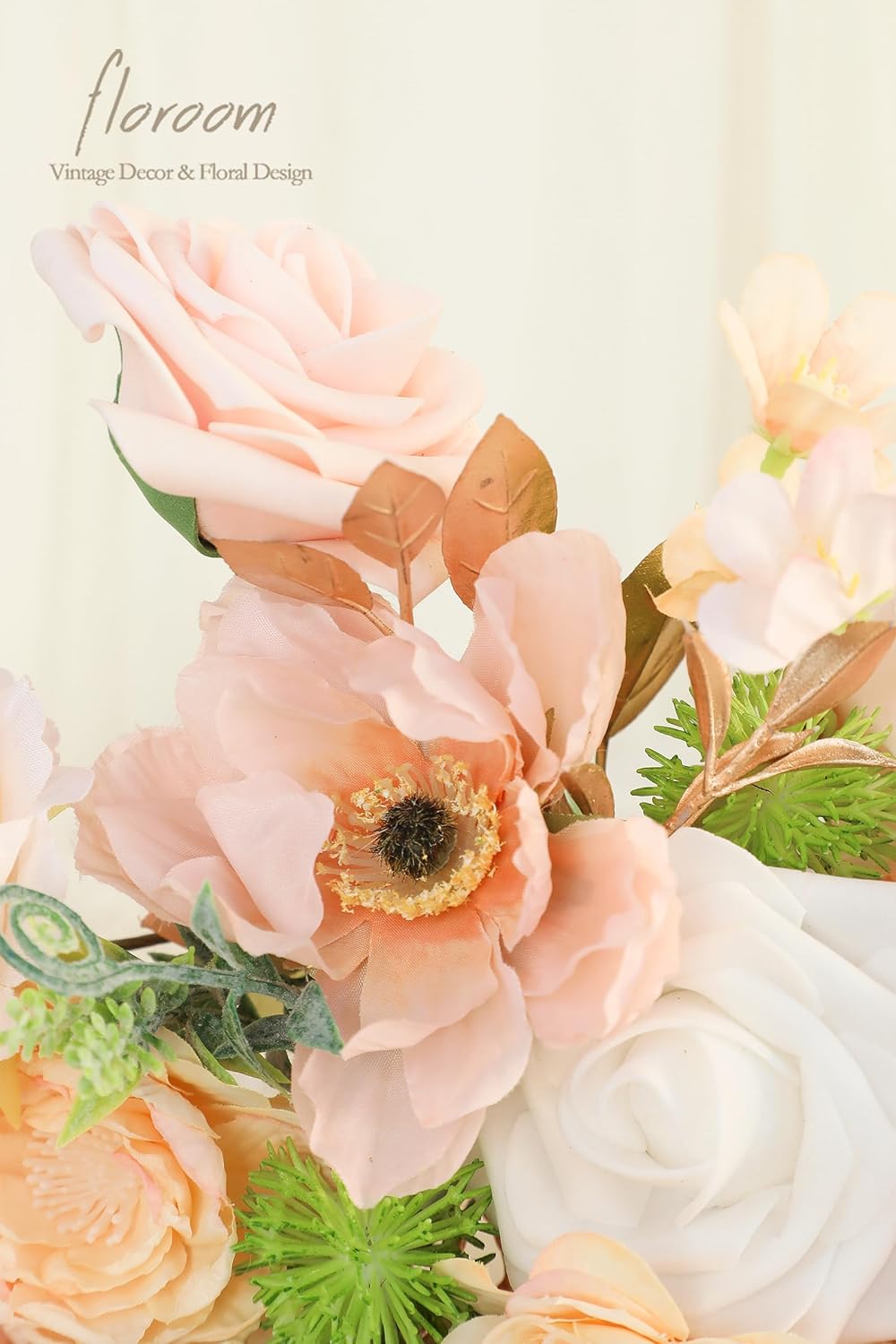 Floroom Blush Peach Pink Artificial Flowers Cream Fake Roses Peonies and Greenery Combo Box Set for DIY Wedding Bouquets Bridal Shower Centerpieces Floral Arrangements Party Tables Home Decorations