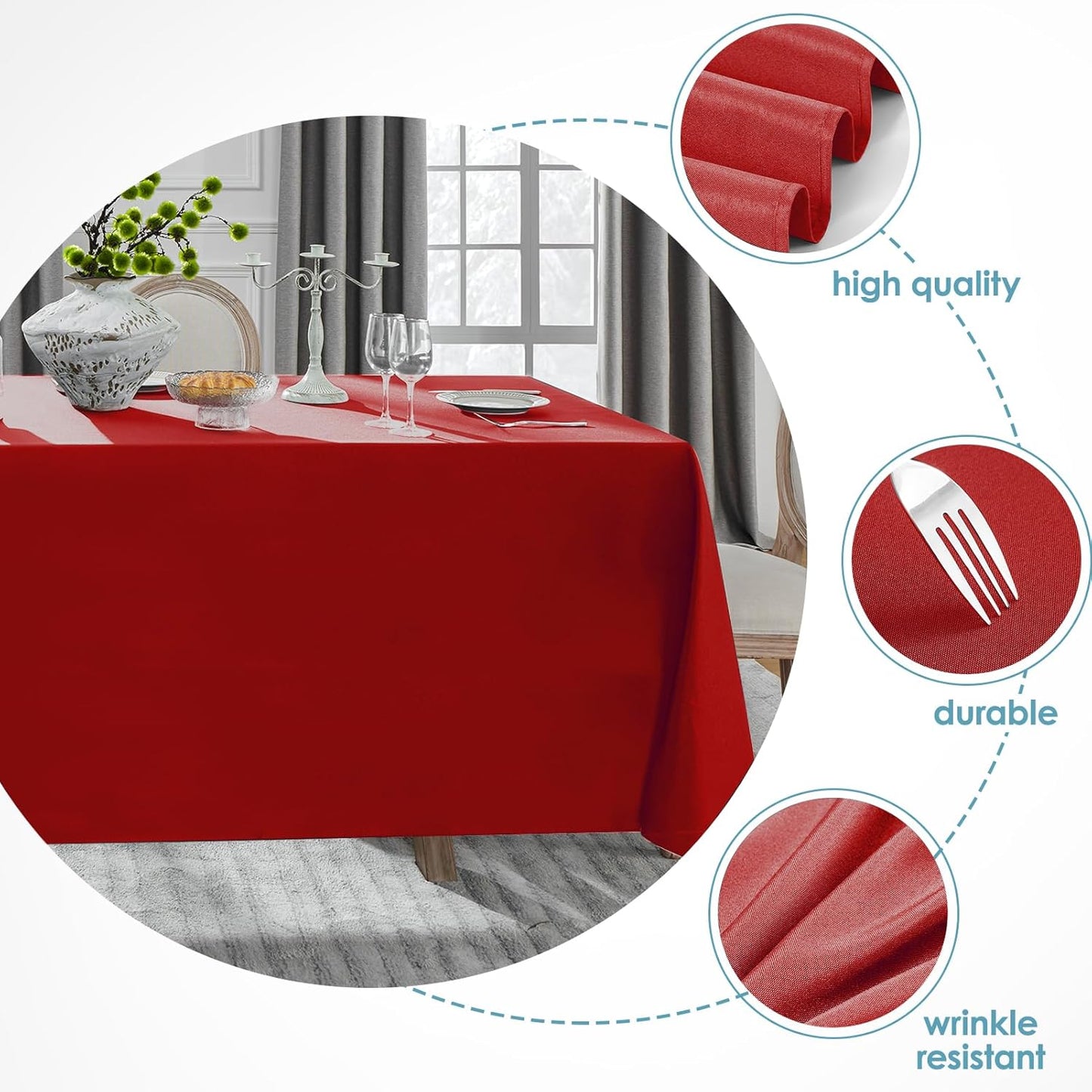 VidaFete Tablecloth 10 Pack 90 * 132inch Rectangle Table Cloth Polyester, Stain Wrinkle Resistant Polyester Dining Table Cover for Kitchen Dinning Party Wedding Rectangular Buffet Decoration(Red)