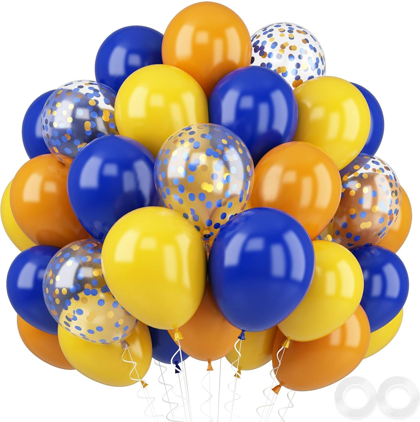 52 PCS 12 Inch Retro Blue and Yellow Matte Balloons with Confetti for Birthday Party Decorations