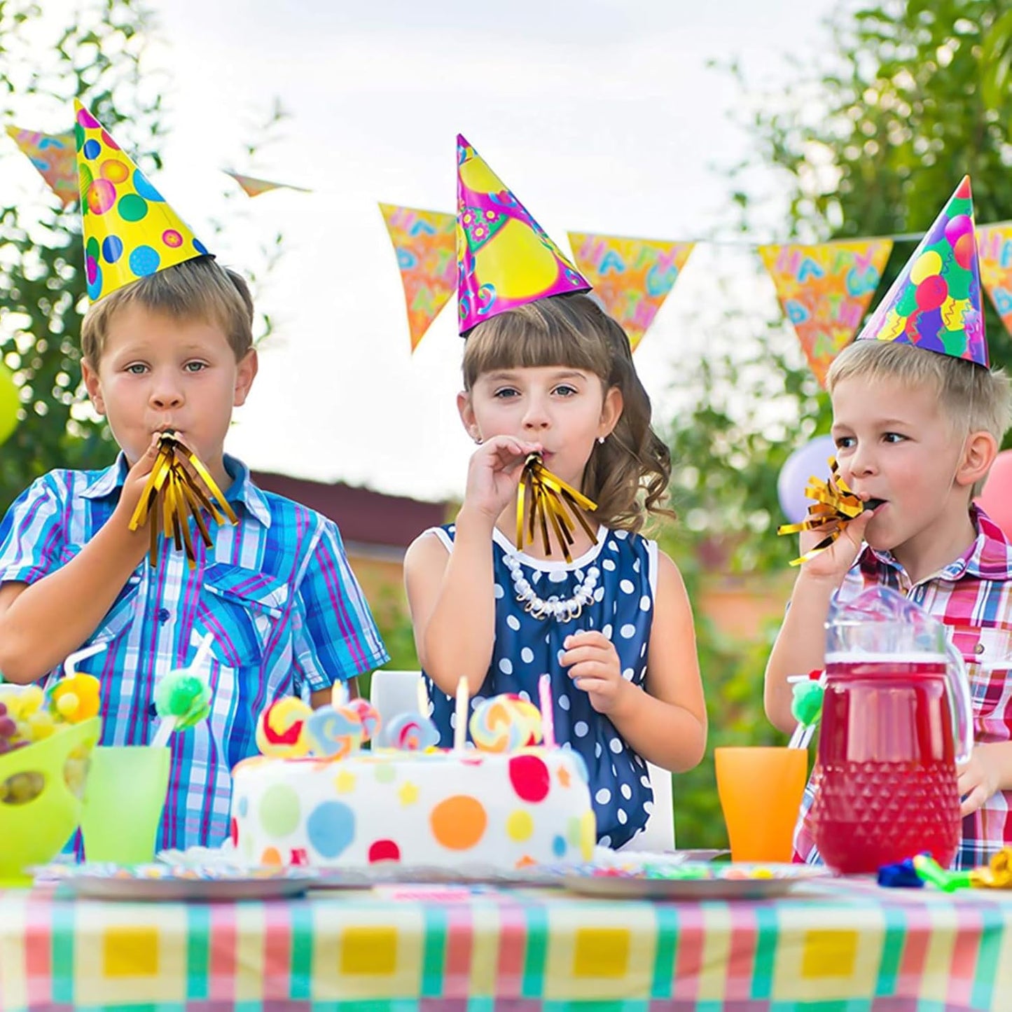 24 Pcs Glitter Noisemakers, Metal Tassel Music Birthday Blowers, Horn Whistles Party Favors Blow Out, Kids New Year's Eve Noisemakers (Color, Gold, Silver)