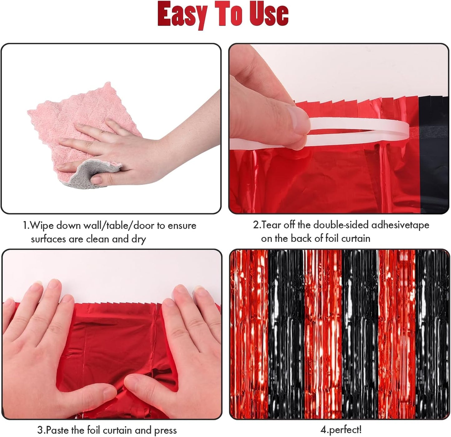 CANREVEL 2 Pack 3.3x8.2 Feet Black and Red Foil Fringe Backdrop Curtains, Tinsel Streamers Birthday Party Decorations, Fringe Backdrop for Graduation, Sneaker Ball, Casino Theme Party