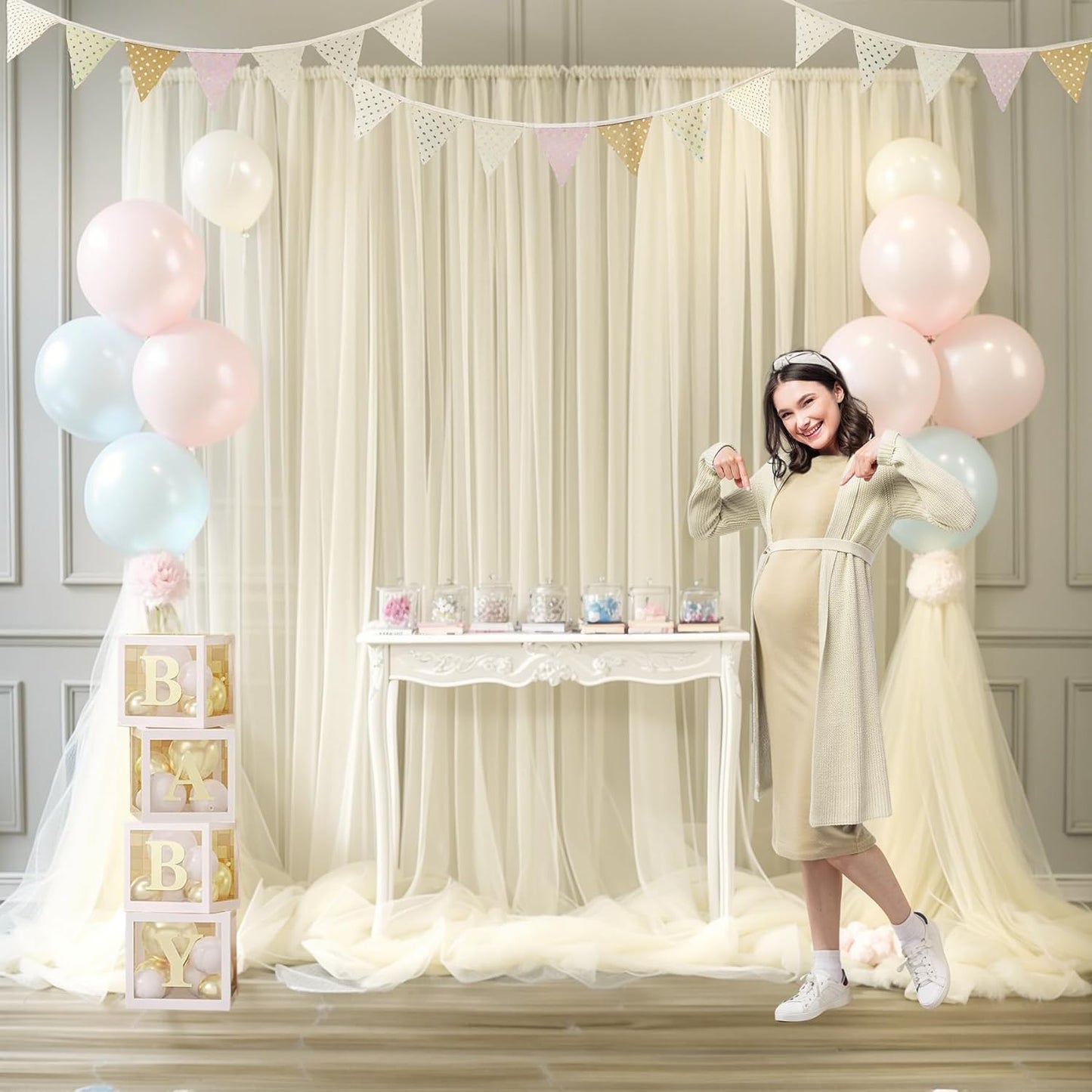 Ivory Tulle Backdrop Curtain for Wedding Parties 10ft x 10ft Sheer Backdrop Curtains for Bridal Shower Birthday Baby Shower Photo Shoot Background Decorations 2 Panels 5ft x 10ft