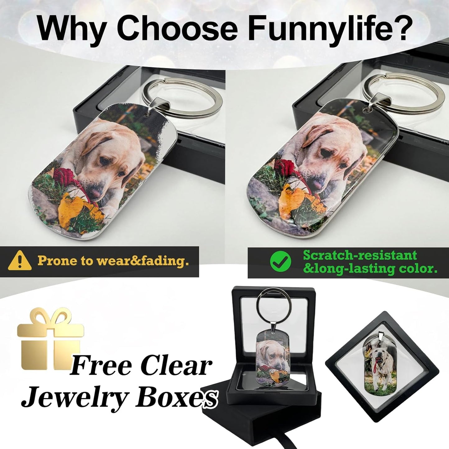 Funnylife Personalized Dog Memorial Photo Keychain Stainless Steel Custom Pet Memory Keychain Loss of Dog Sympathy Gifts