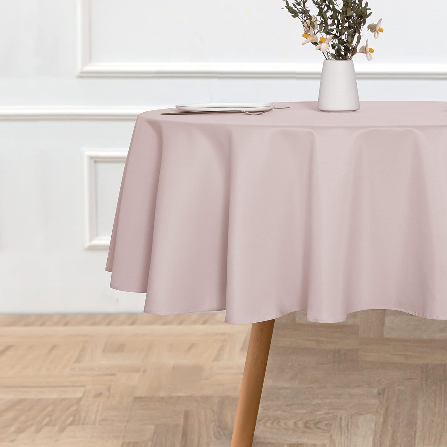 sancua Round Tablecloth - 60 Inch - Water Resistant Spill Proof Washable Polyester Table Cloth Decorative Fabric Table Cover for Dining, Buffet Parties and Camping, Blush (Fits 20-48 Inch Tables)