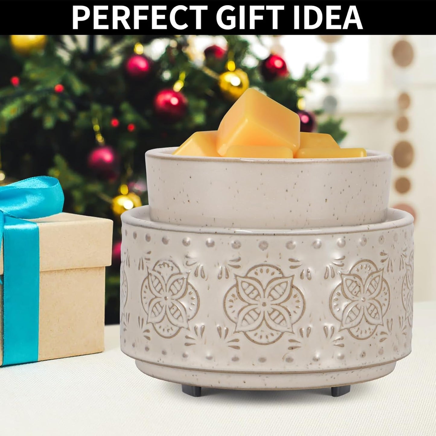 mocosa Ceramic Wax Warmer Wax Melt Warmer for Scented Wax 3-1 Electric Candle Warmer Home Fragrance Wax Burner as Gifts for Mom Grandma Women(Beige-Granular)