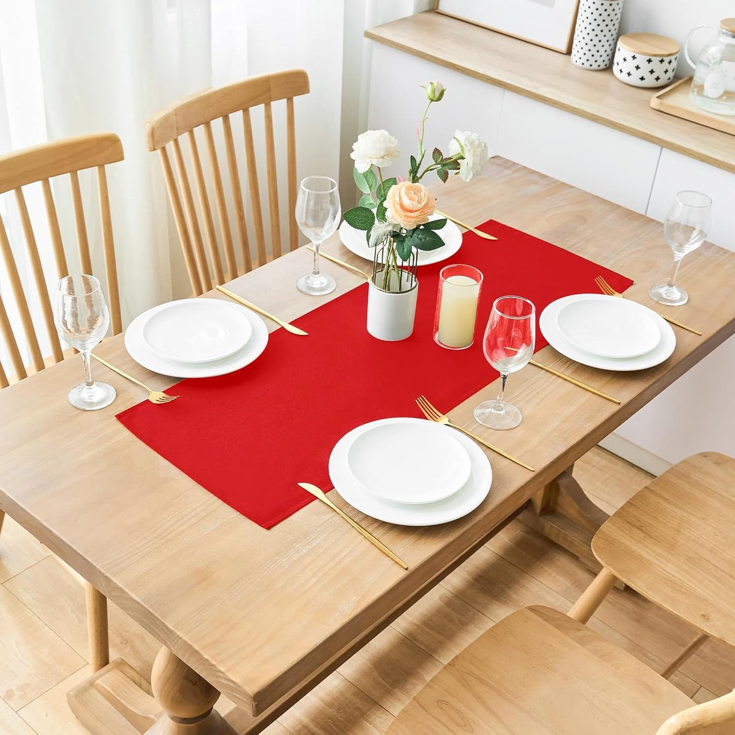 2 Pack Red Small Short Table Runner 12 x 36 Inch Solid Color Runners Coffee Table Dresser for Daily Party Home Decoration