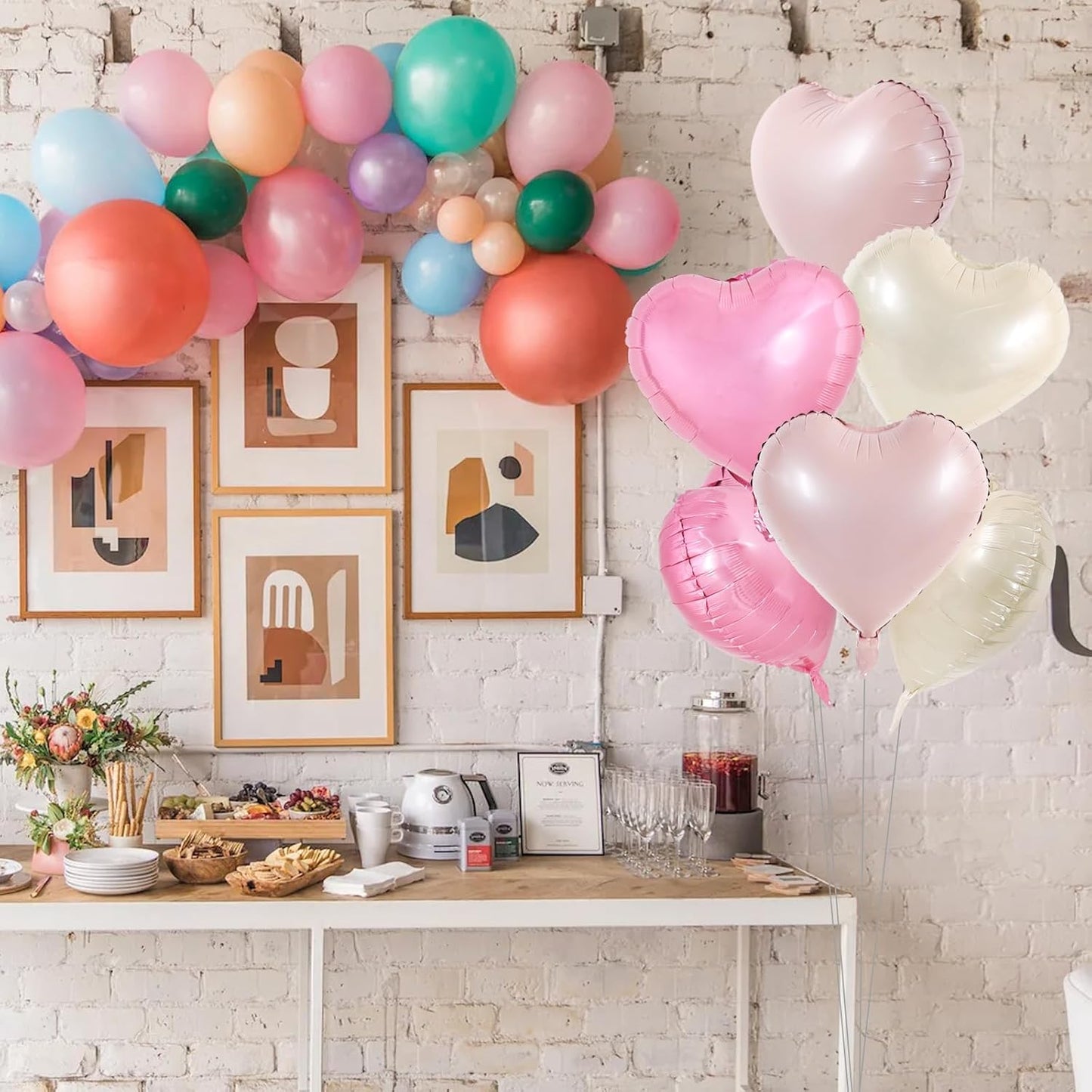 TONIFUL 15Pcs 18 Inch Heart Balloons Pastel Pink Cream White Pink Heart Shape Foil Mylar Balloons Decoration for Baby Shower Wedding Bridal Shower Anniversary Engagement Birthday Party Supplies