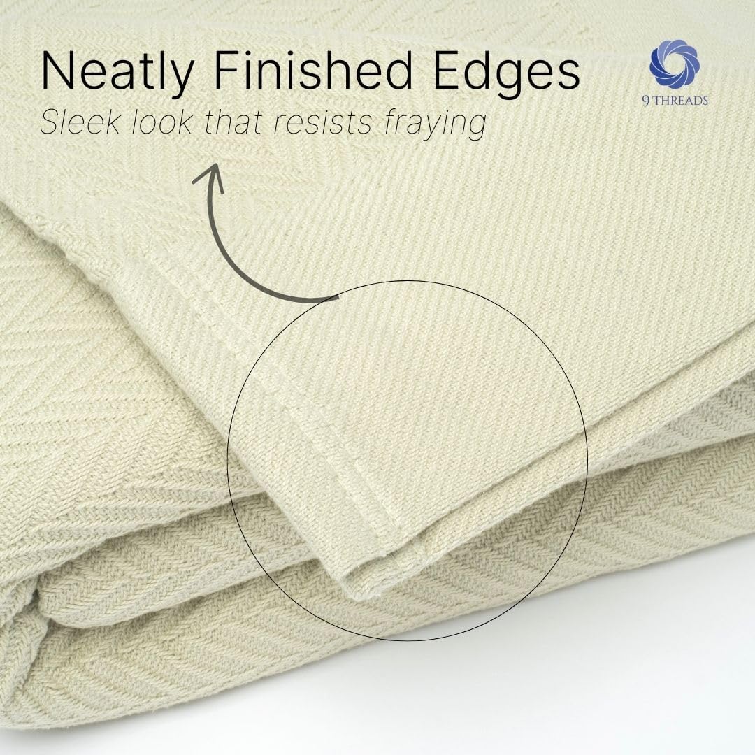 100% Cotton Herringbone Weave Blankets, 66" X 90" Twin, Throw Blanket for Bed, All Season Cotton Blanket, Cozy Blanket,Throws & Bed Blanket, Throw Blanket for Couch, Modern Home Decor -Sage