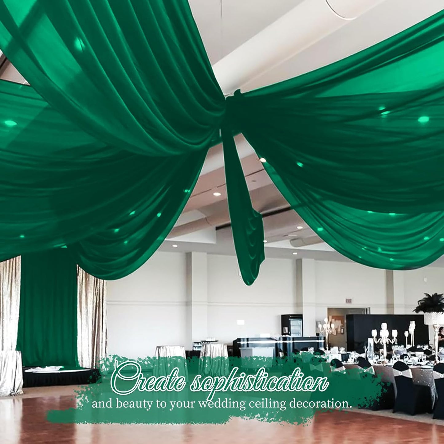 6 Panels Emerald Green Wedding Ceiling Drapes 5ftx10ft Ceiling Drapes Chiffon Fabric Arch Draping Sheer Curtains Soft Drapery Draping Wedding Ceiling Decorations for Party Ceremony Stage Swag