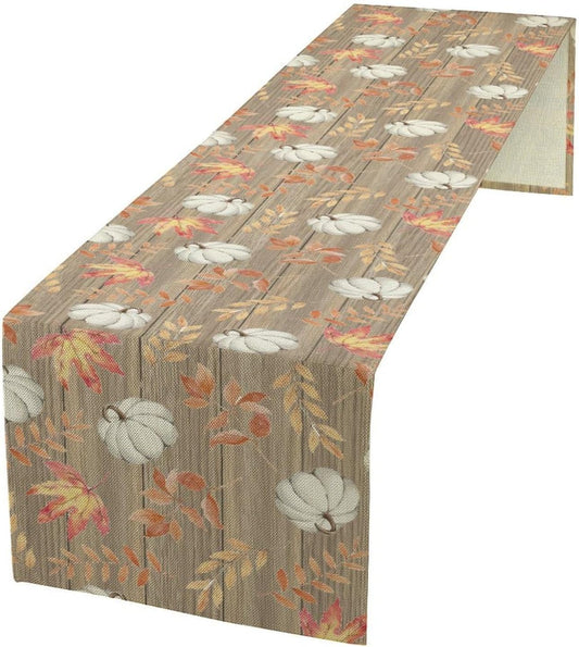 Autumn Table Runner,Pumpkins Maple Leaves Wood Fall r Seasonal Table Runner Kitchen Dining Table Decoration for Home Party Decor 13x120 Inch