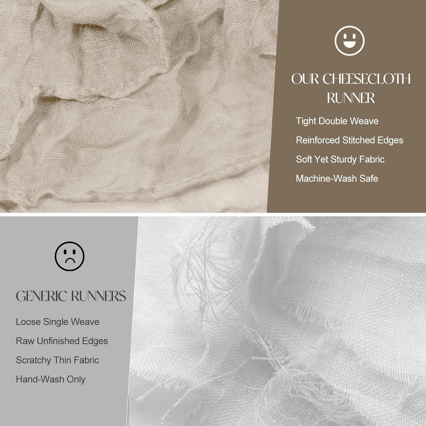 2 Pcs Begie Cheesecloth Table Runner - 120 inch 10FT Boho Rustic Gauze Cheese Cloth Table Runner Decor for Spring Summer Party Wedding Birthday Baby Bridal Shower Home