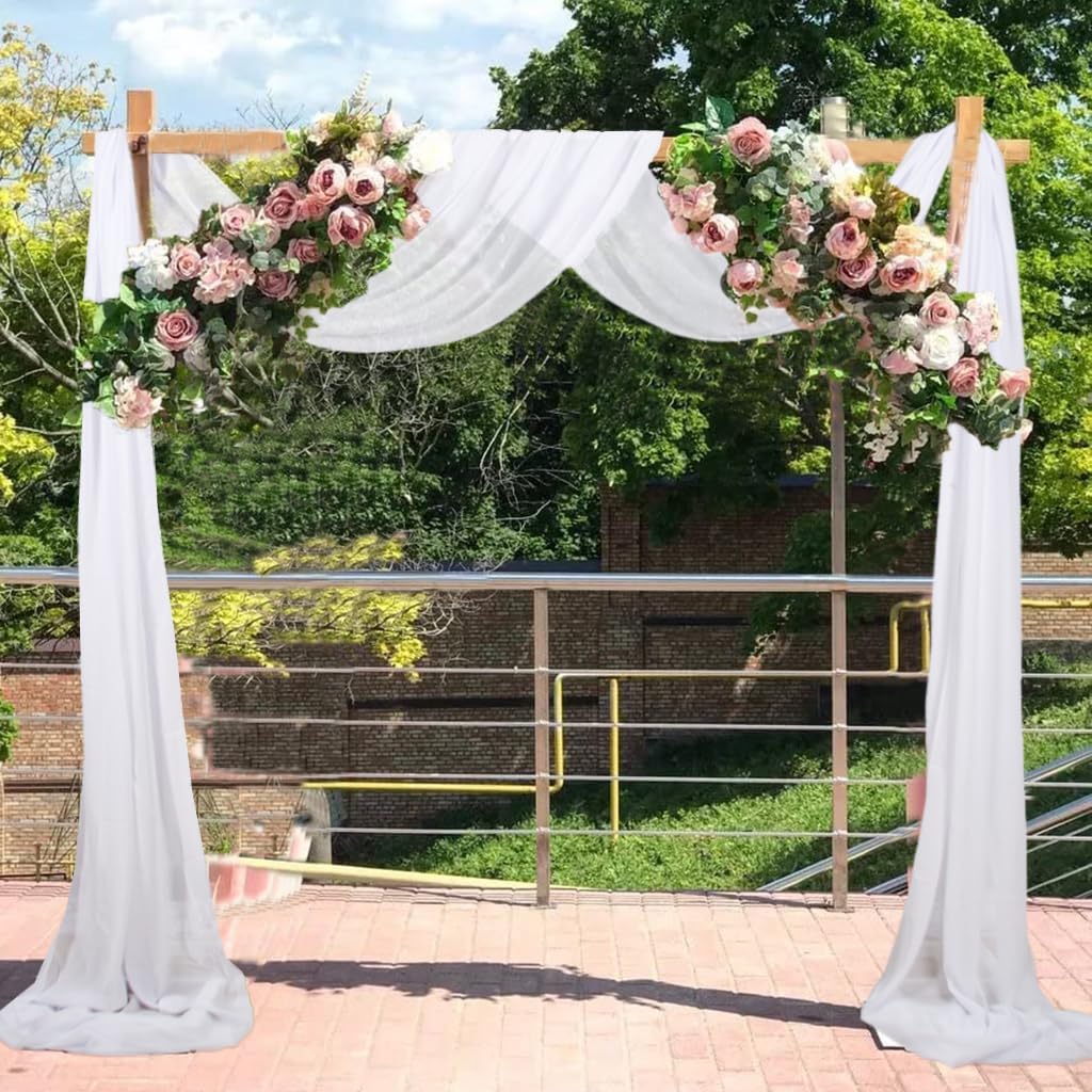 White Wedding Arch Draping Fabric 20Ft Arch for Wedding Ceremony Outside Birch Wood White Chiffon Fabric Drapes Sheer Backdrop Drapes for Party Ceremony Arch Stage