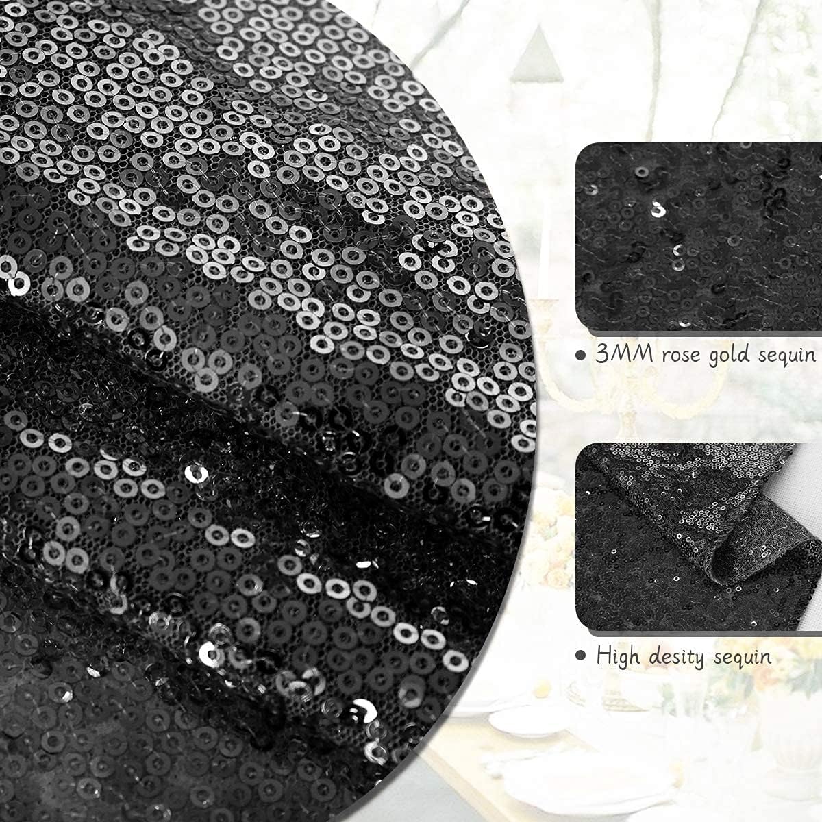 Eternal Beauty Black Table Runner for Wedding, 5PCS-12x108 Sequin Table Runner Decorations for Birthday Parties, Banquets, Graduations,Christmas