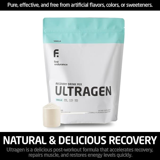 FIRST ENDURANCE Ultragen Workout Recovery Drink Powder, Protein Mix, Boosts Energy, Accelerates Recovery | Vanilla, 15 Servings