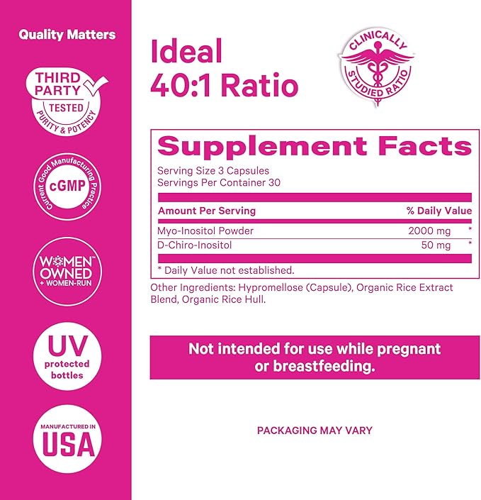Pink Stork Inositol Supplement for Women - 40:1 Ratio Myo-Inositol & D-Chiro Inositol - Hormone Balance for Women - 2-in-1 Fertility + Ovarian Support - Health, Mood, Energy - 90 Capsules