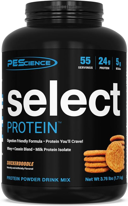 PEScience Select Protein Powder, Whey and Casein Blend, Clean Protein Powder for Women and Men, Low Calorie, Low Carb, Keto Friendly, Gluten Free, Snickerdoodle, 55 Servings