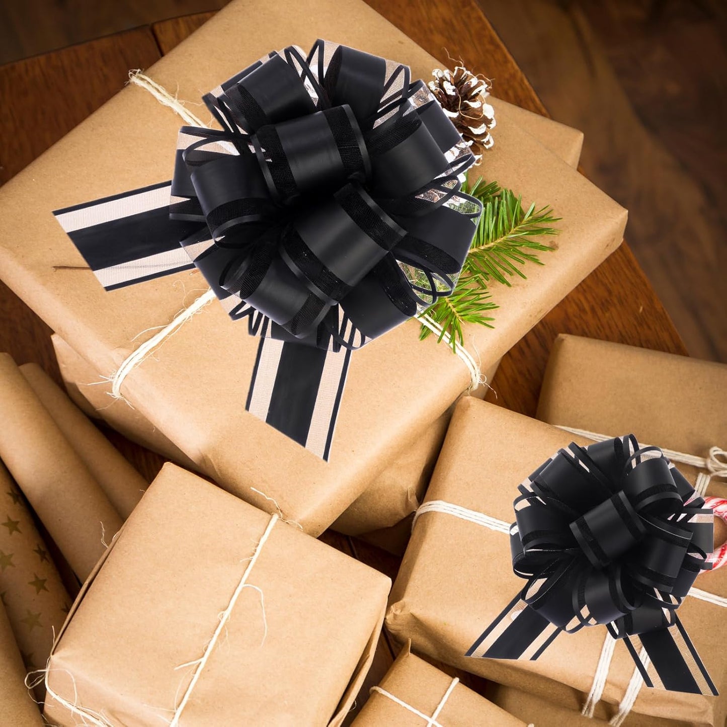 40 Pieces 6 Inches and 3 Inches Pull Bow Wrapping Pull Bow Ribbon Pull Bows for Wedding Baskets,Large Bows for Presents. (Black)