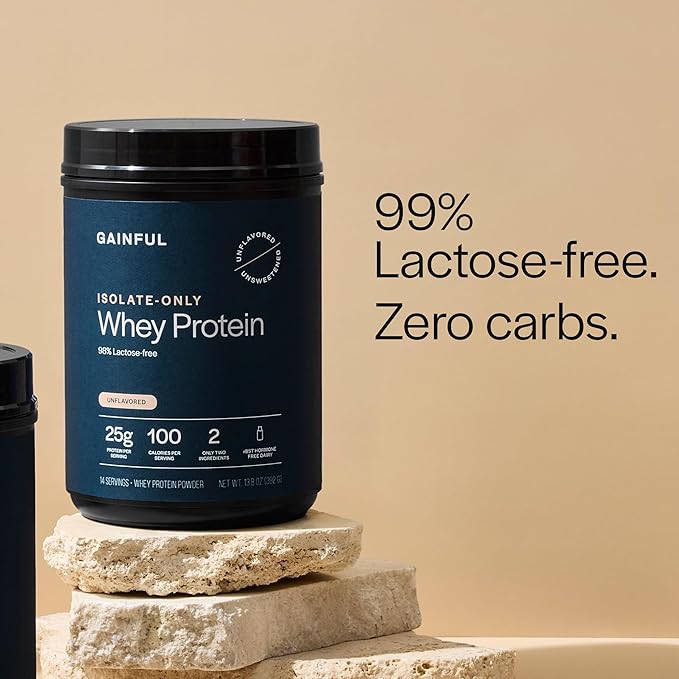 Gainful Whey Protein Isolate Powder, 25g Clean Protein per Serving, Unflavored, Supports Lean Muscle and Recovery, Virtually Lactose-Free, No Artificial Ingredients, Ultra Versatile, 14 Servings