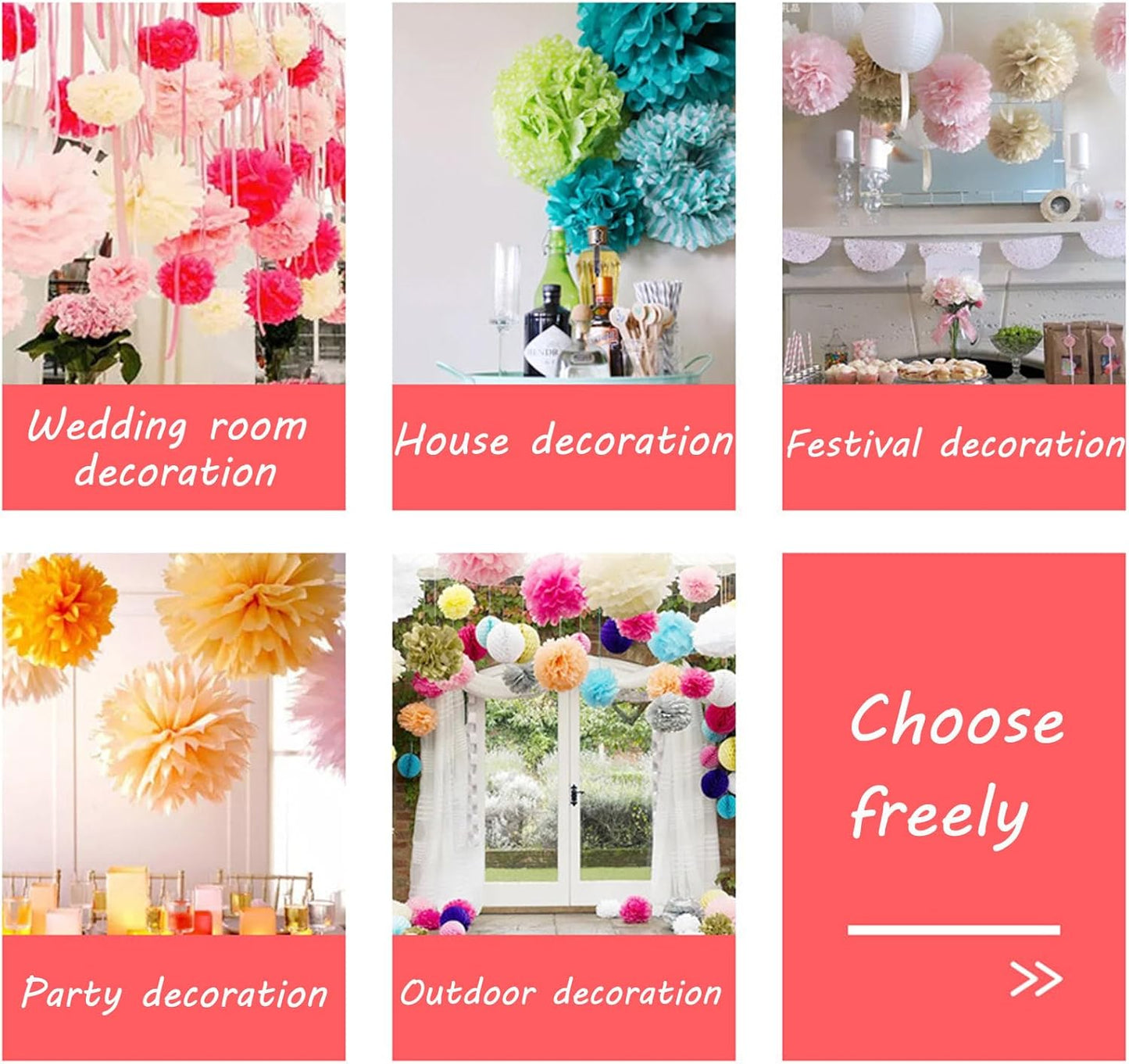 Capesaro Gold Paper Pom Poms - Tissue Pom Poms Decorations for Party Wedding Hanging Decor - 15 Piece Set, Variety Pack