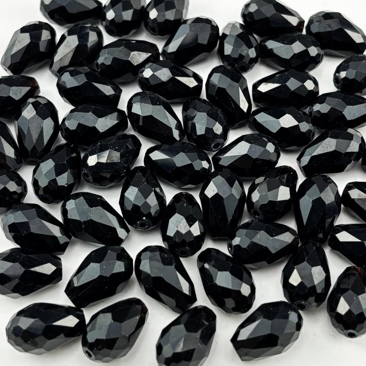 150pcs 4x6mm Teardrop Crystal Glass Beads for Jewelry Making, Faceted Vertical Hole Teardrop Glass Spacer Beads for Wind Chimes Bracelet Earring Necklace DIY Craft(Black)