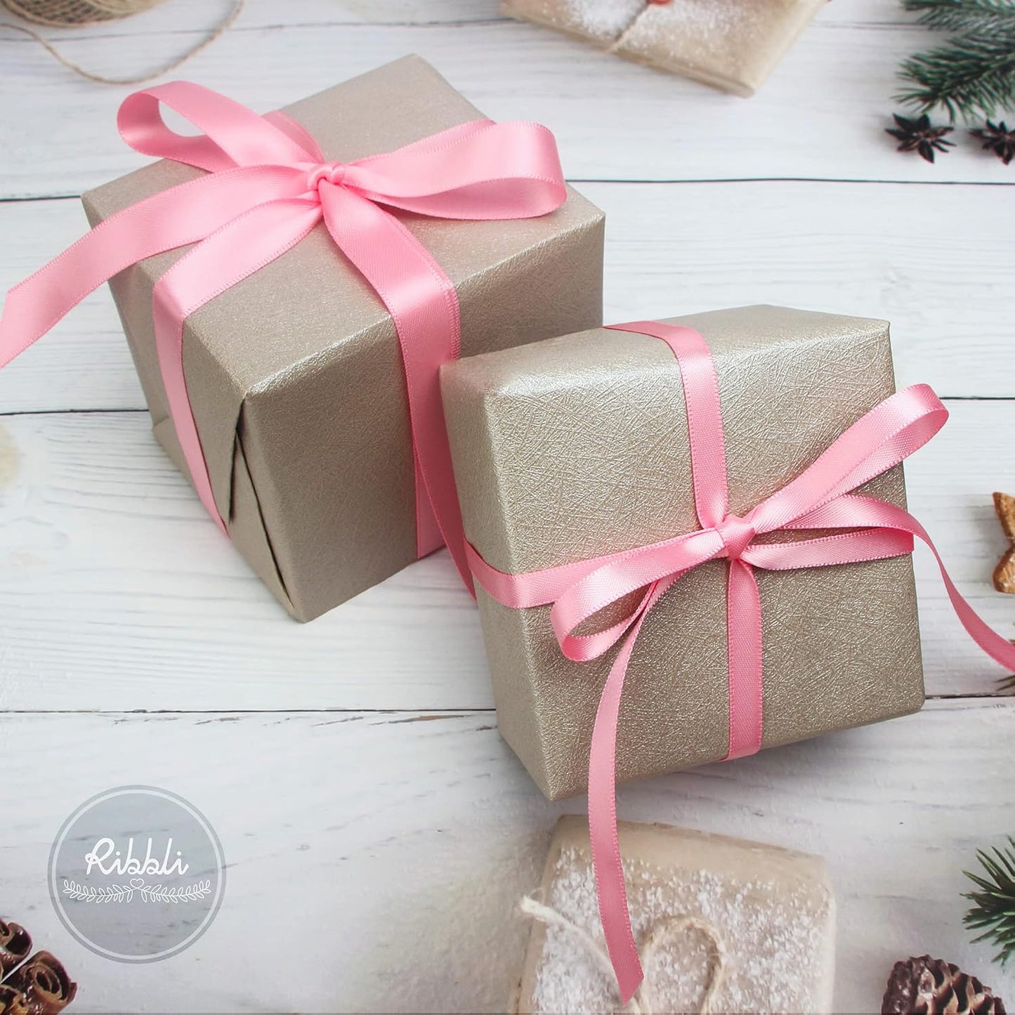 Ribbli Double Faced Pink Satin Ribbon,1/4” x Continuous 25 Yards,Use for Bows Bouquet,Gift Wrapping,Floral Arrangement