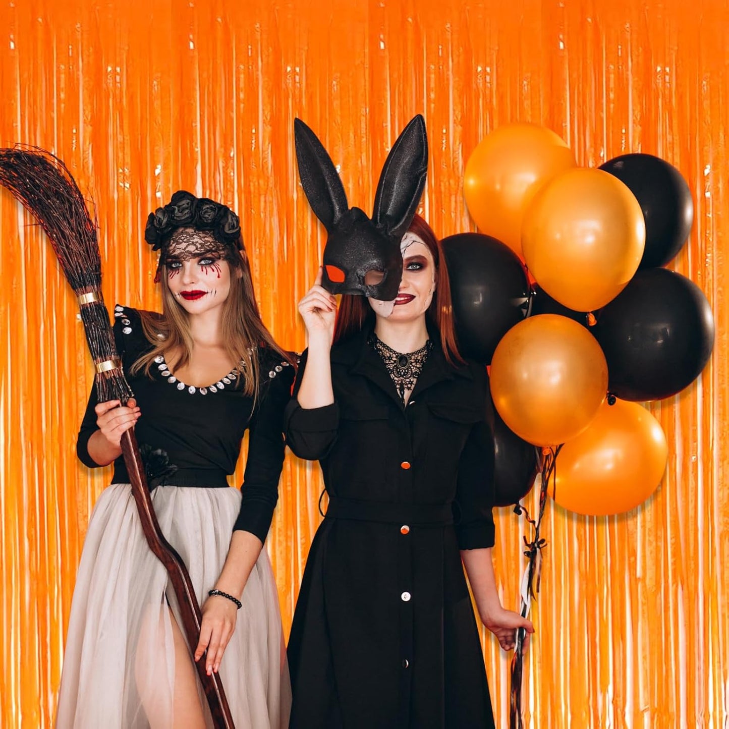 3 Pack Macaron Orange Foil Fringe Curtain Backdrop, 3.28Ft x 8.2Ft Metallic Tinsel Foil Fringe Streamer Curtains for Photo Booth, Mother's Day, Easter, Birthday, Wedding Party Decorations