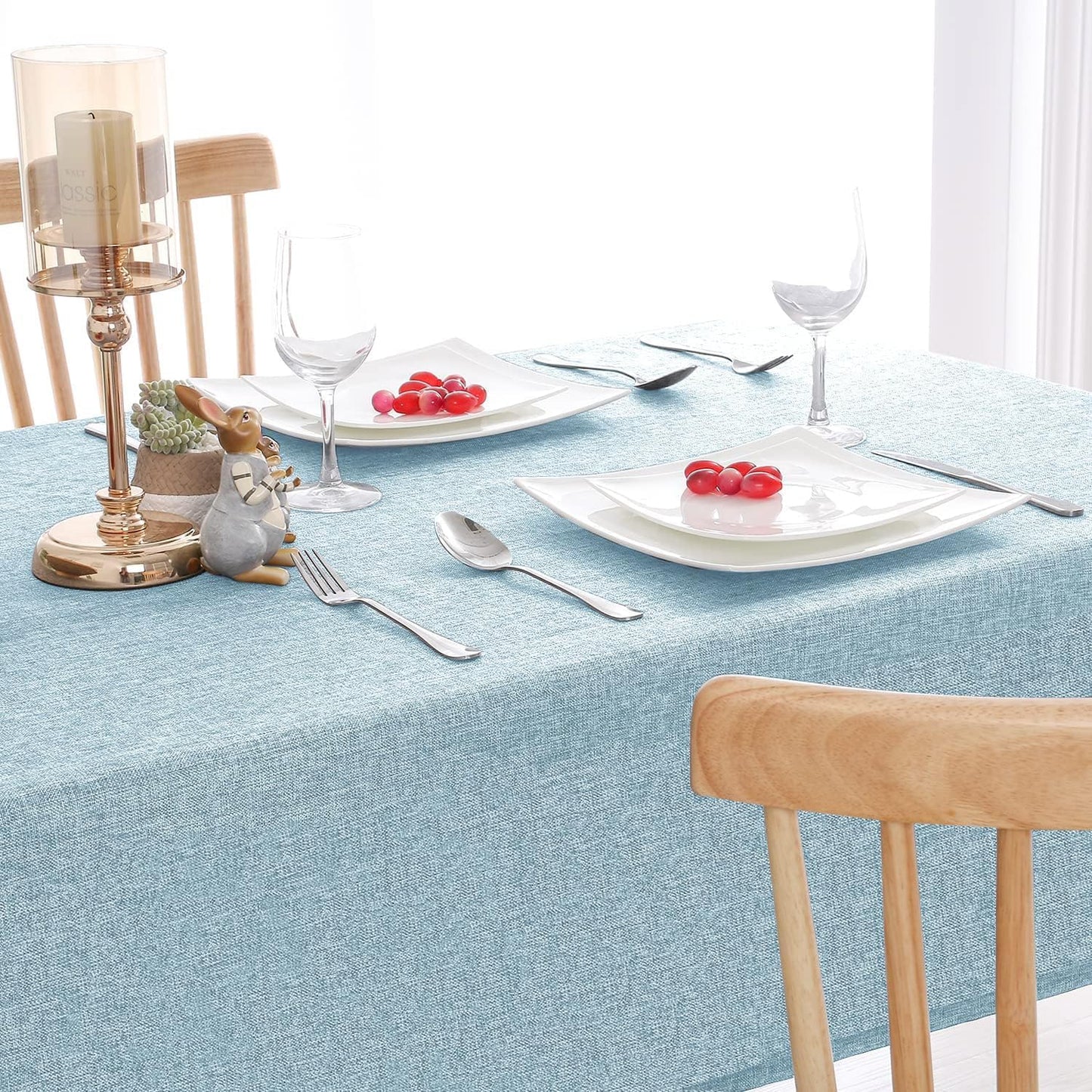 Hiasan 2 Pack Faux Linen Rectangle Tablecloth - Wrinkle and Stain Resistant Washable Table Cloth for Kitchen Dining Room Holiday Table Cover for Party Dinner, Lux Slate Blue, 70 x 108 Inch