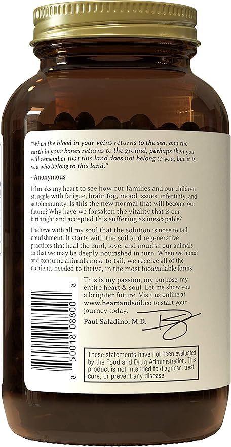 HEART & SOIL - Grass-Fed Bone Marrow and Beef Liver Supplement – 3000mg, Desiccated Organ Blend for Mood, Bone, Joint, Tissue, Skin Health - Non-GMO, Allergen-Free – 180 Capsules