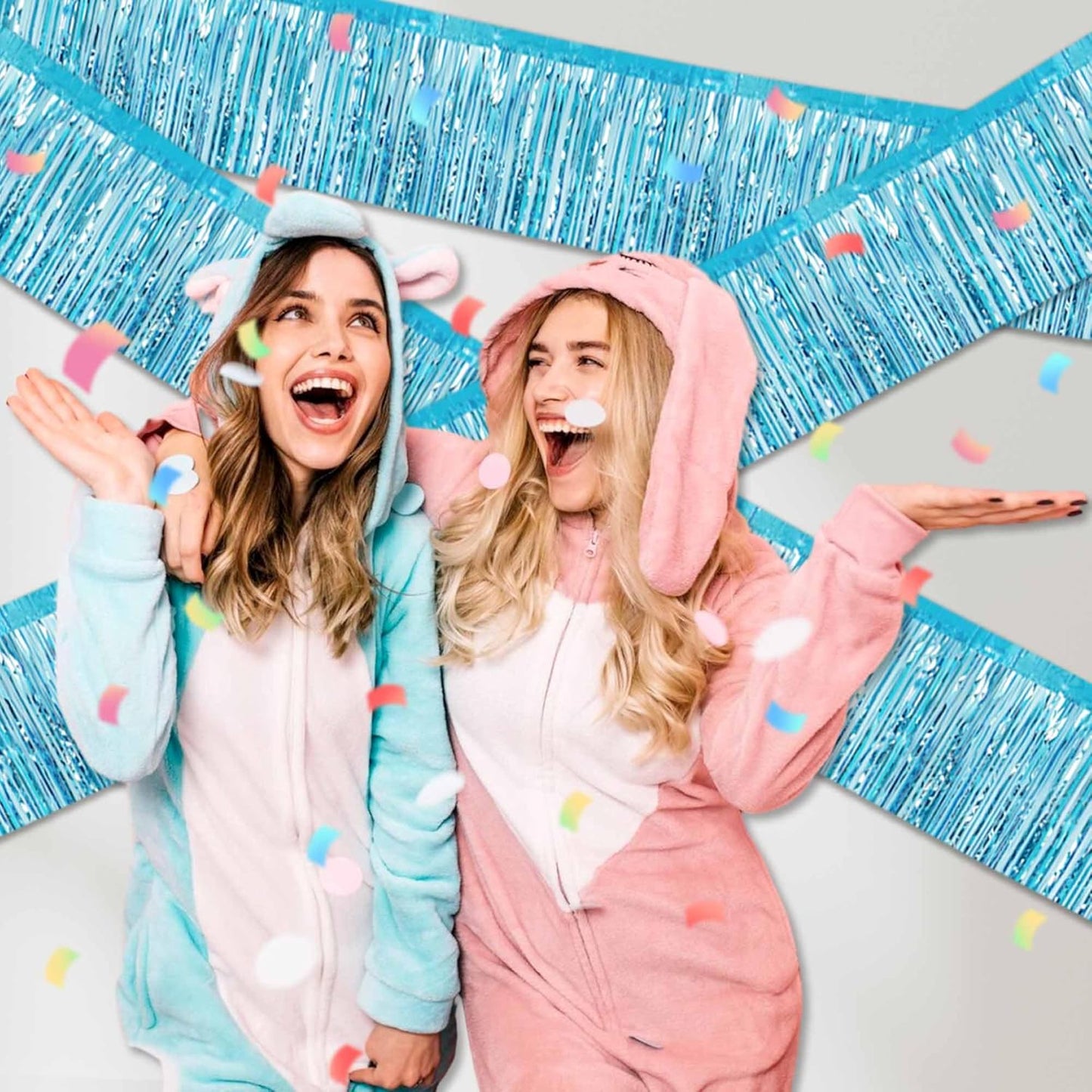 6 Pack 10 Ft Light Blue Foil Fringe Garland Metallic Streamers Tinsel Banner Wall Hanging Garland Backdrop for Parade Floats, Halloween, Christmas, Thanksgiving, New Year Party Decorations