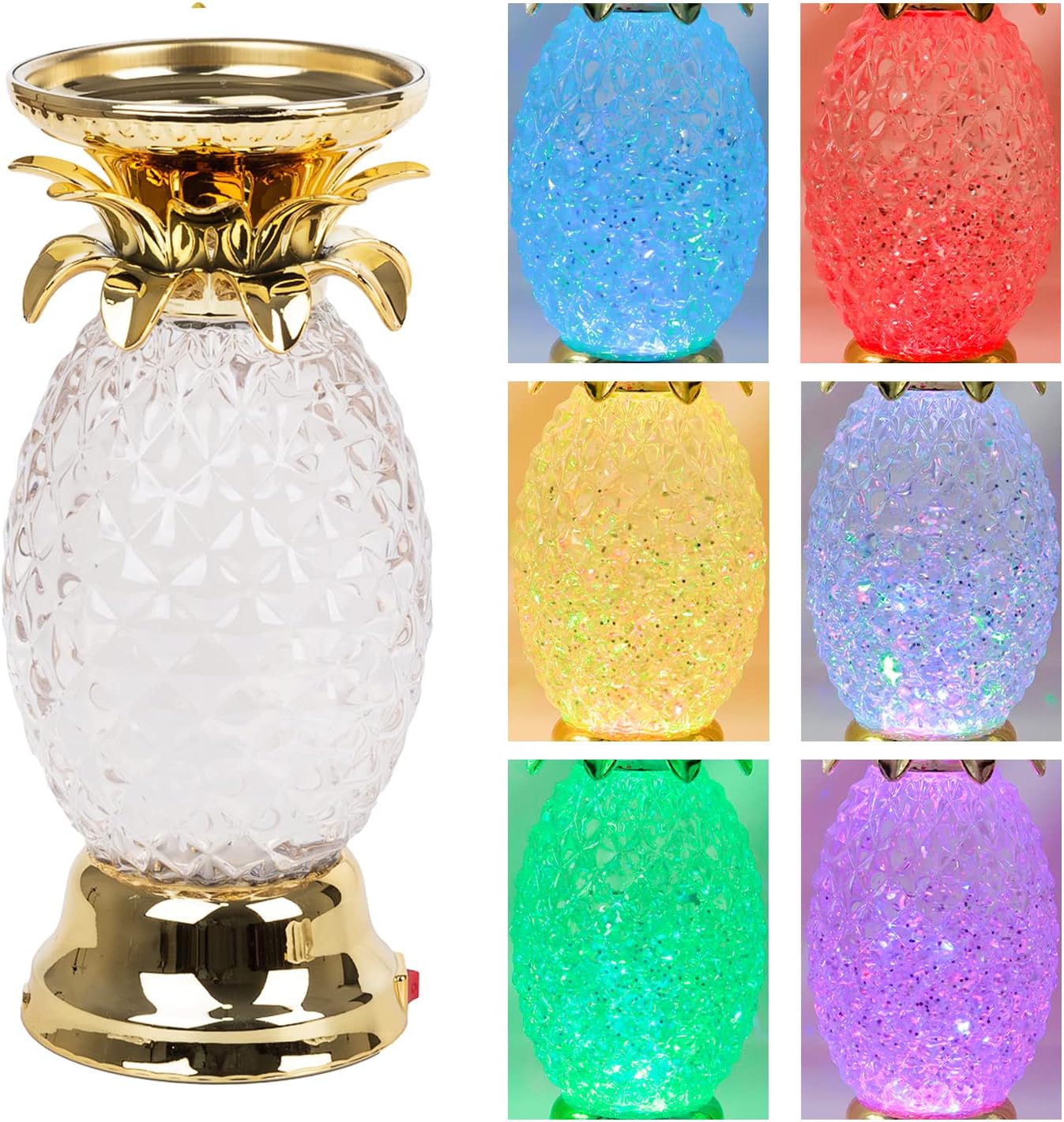 YAKii 9.5" Pineapple LED Color Changing Shine Lamp,Swirling Water Waves Lamp Kid Safe Battery/USB Cable Operated,Table Lamp Candle Holder Table Decoration Gold