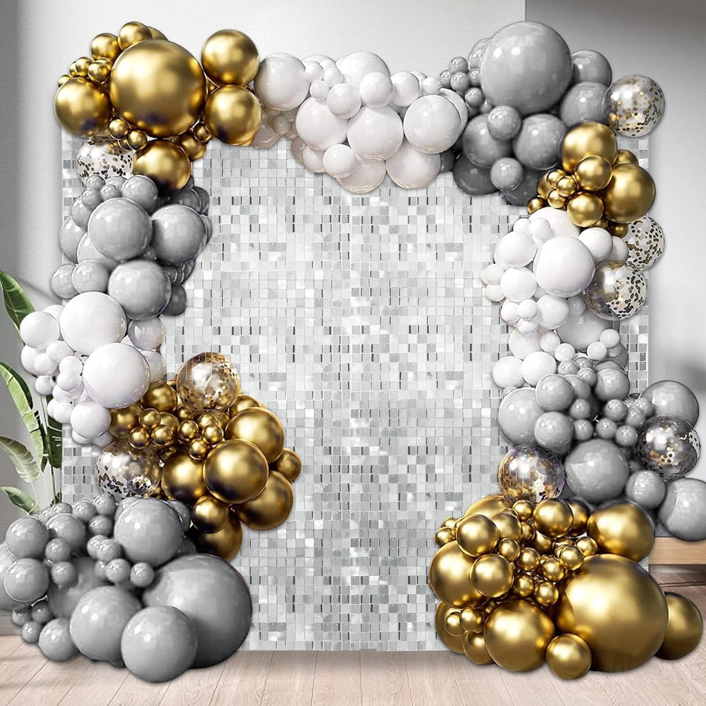 24PCS Silver Shimmer Wall Backdrop, Square Sequin Backdrops Panel, Glitter Wall Background for Birthdays, Weddings, Christmas, Engagements, Disco Bachelorette Party Decoration (4FTx6FT)