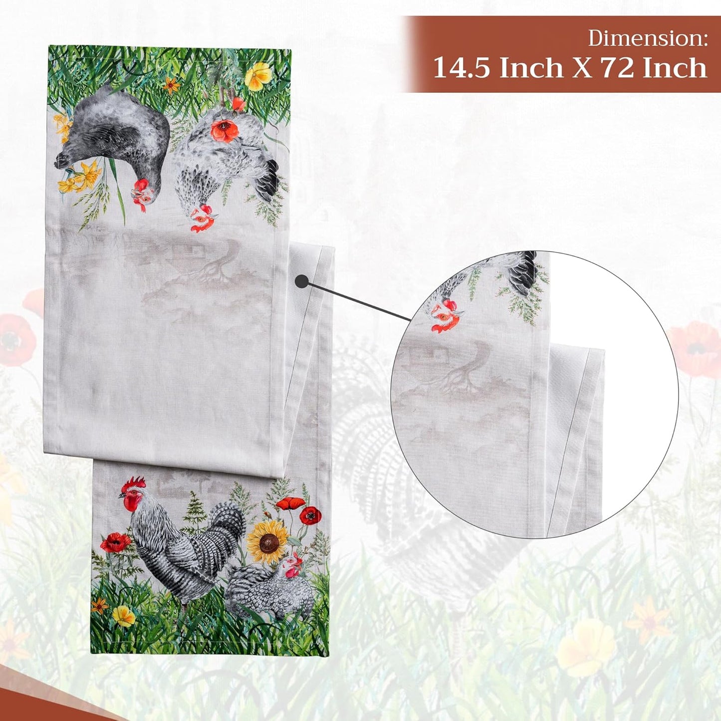 Maison d' Hermine Table runner 100% Cotton Single Layer Table Runners 72 inches long Decorative for Home Kitchen Dining Party Baby Shower Wedding Bridal Shower Spring Summer (Basse Cour, 14.50" x 72")