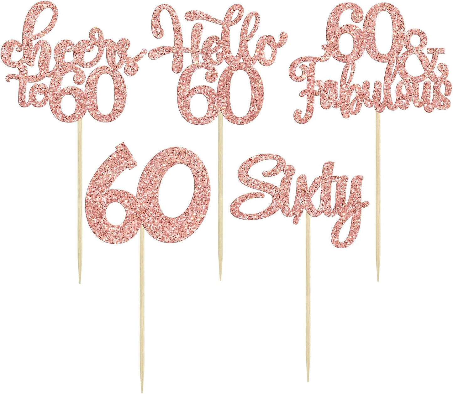 30Pcs 6th Birthday Cupcake Toppers Glitter Six Hello 6 Cupcake Picks Cheers to 6 Years Old Cake Decorations for 6th Birthday Party Supplies Rose Gold