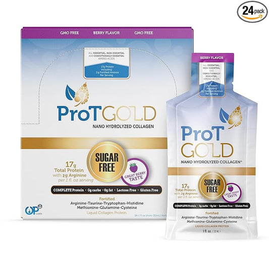 Liquid Collagen Protein Shot, 17g Clear Protein Nano-Hydrolyzed Grass Fed Collagen, 2g Arginine for Wound Support, Gluten Free, Sugar Free, 0g Carbs, Non GMO, Berry, 1 fl oz, 24 Pack