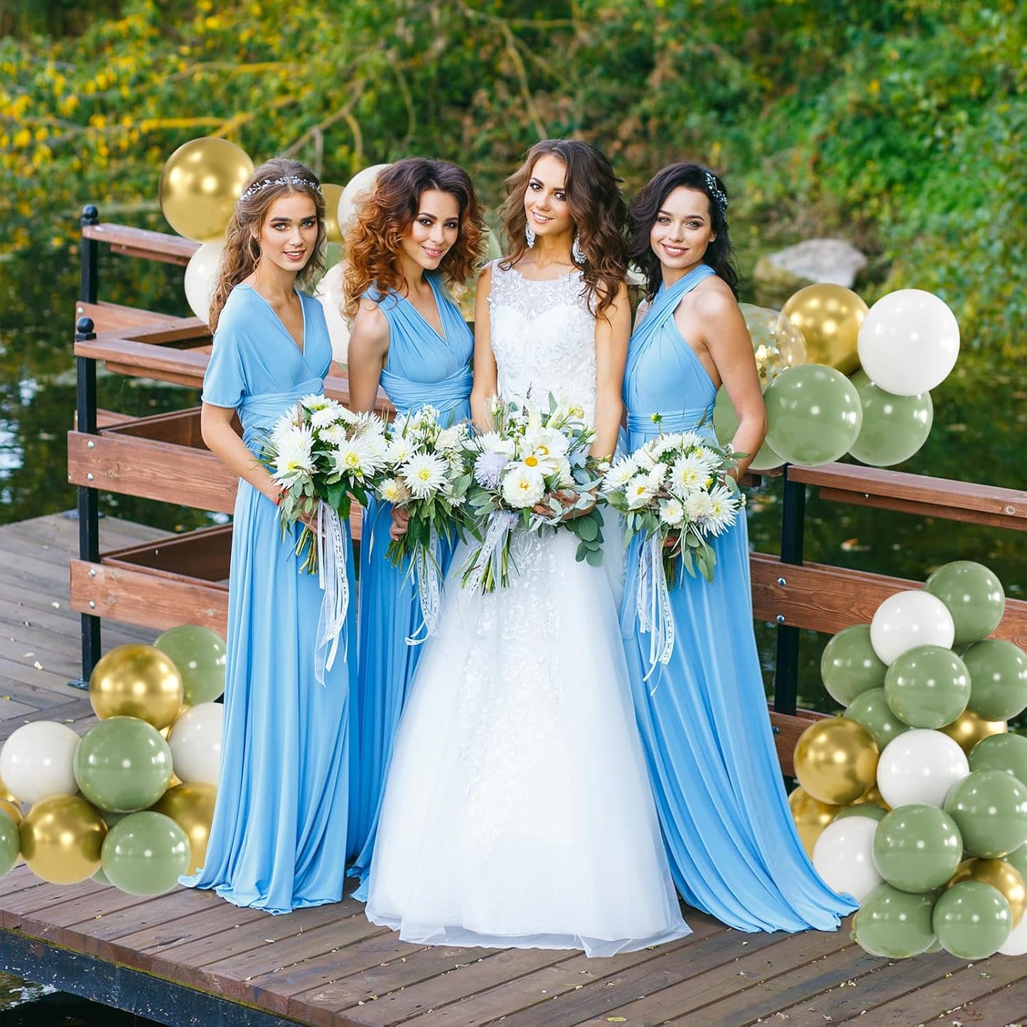 100pcs Sage Green & Gold Balloons Kit - 12 Inch Matte Olive Green, White and Metallic Gold Confetti Balloons for Boho Wedding, Baby Shower, Birthday, Graduation (66ft Ribbons)