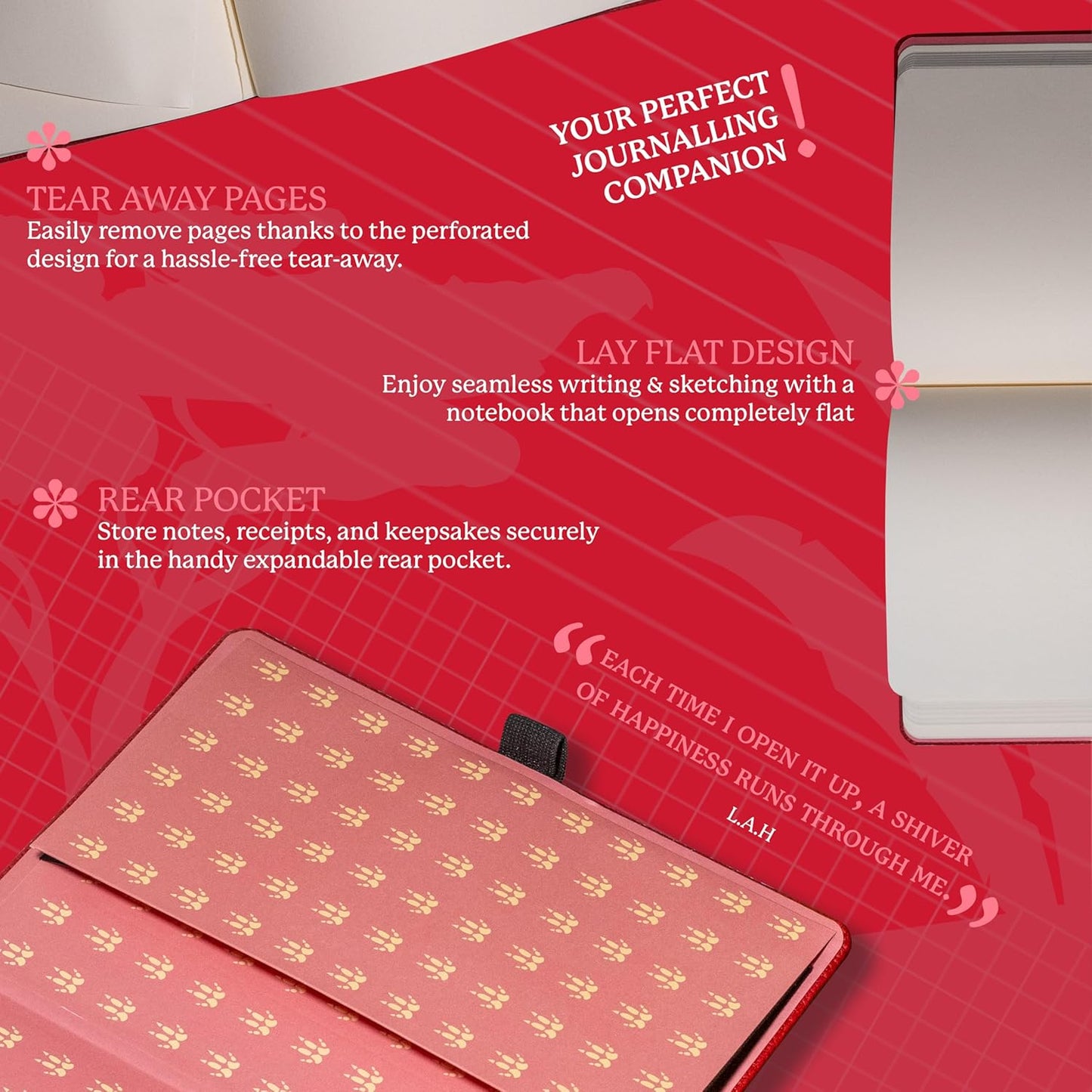 Dingbats* Wildlife Dotted Writing Journal Notebook A5 - Vegan Leather Hardcover - Ideal for Work, Travel - Pocket, Elastic Closure, & Bookmark