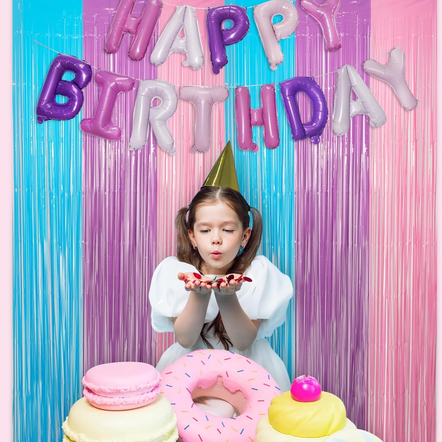 Blue Purple Pink Tinsel Backdrop - GREATRIL Pastel Foil Fringe Curtain Streamers for Pony Theme Birthdays Mermaid Shower Unicorn Girls Party Decorations 2 Packs