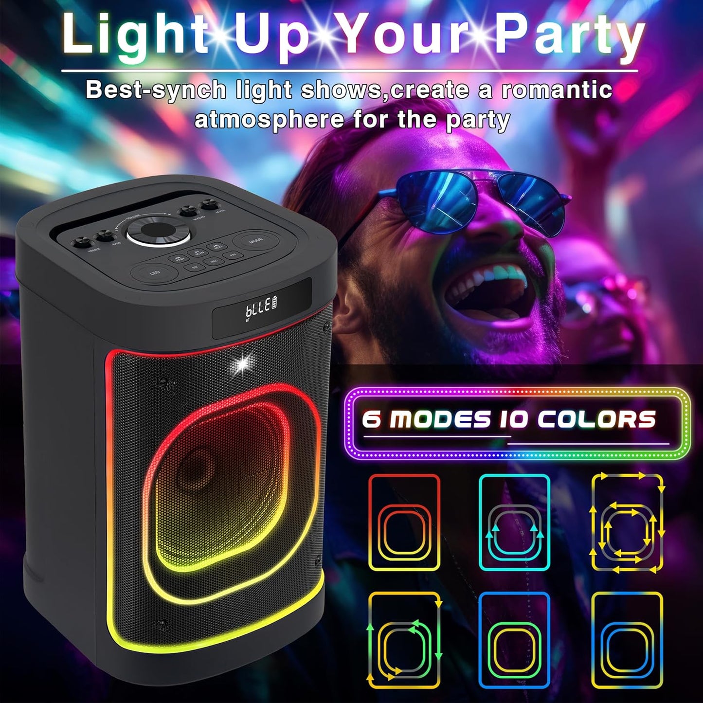 BeatGhost Karaoke Machine Portable Bluetooth Party Speaker 2 Rechargeable Wireless Microphones for Adults Kids 8" Subwoofer 225W Peak Powerful Loud Bass, LED Lights, TF USB AUX TWS