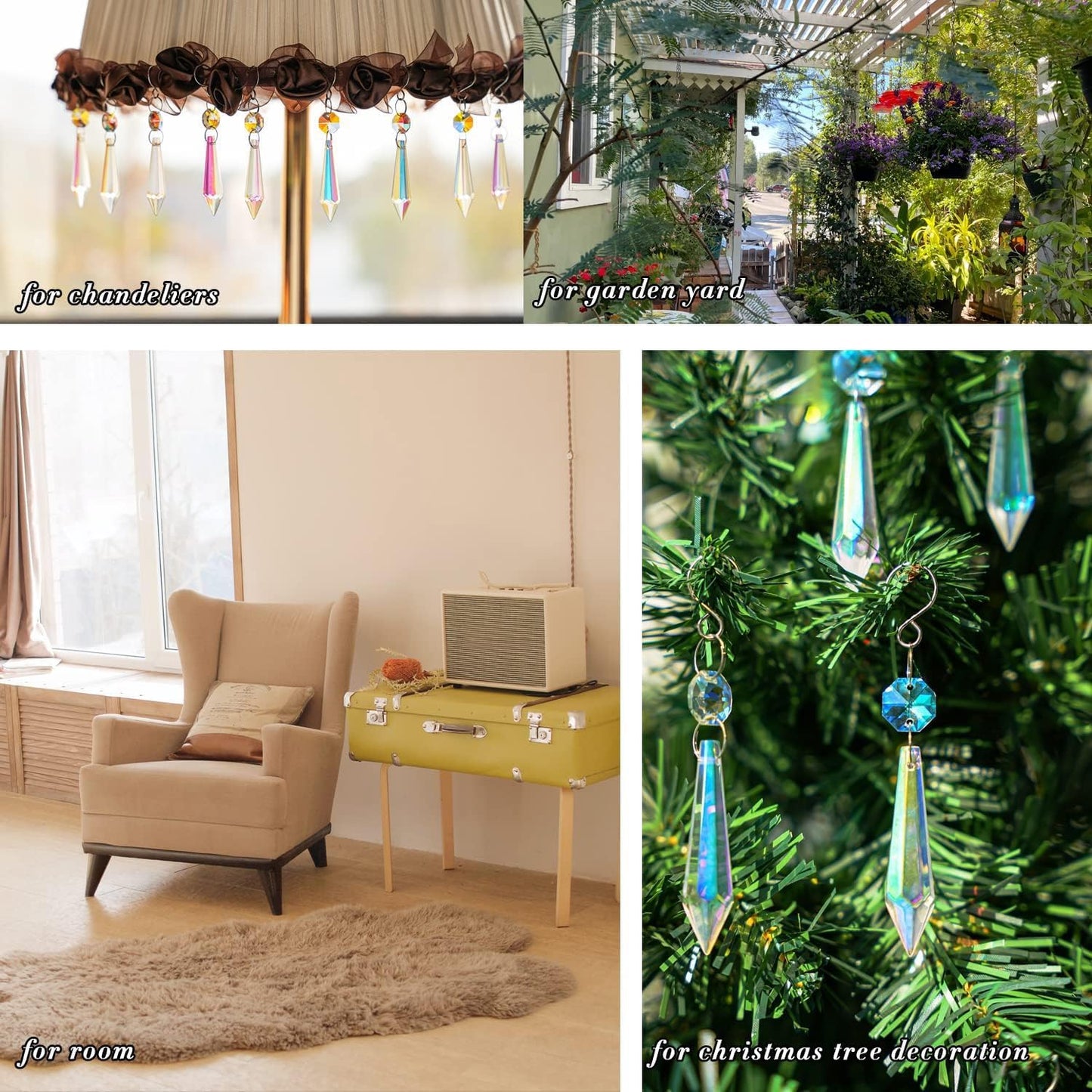 25pcs 55mm Colored Crystals for Chandeliers with Hooks,Suncatcher Crystal Garland with Octagon Crystal Beads,Hanging Crystals for Lamp,Windows,Wedding Decoration