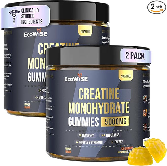Creatine Monohydrate Gummies 5000 mg, Mango Flavor, 120 Sugar-Free Vegan Chews, Creatine Supplement for Daily Routine, Pack of 2
