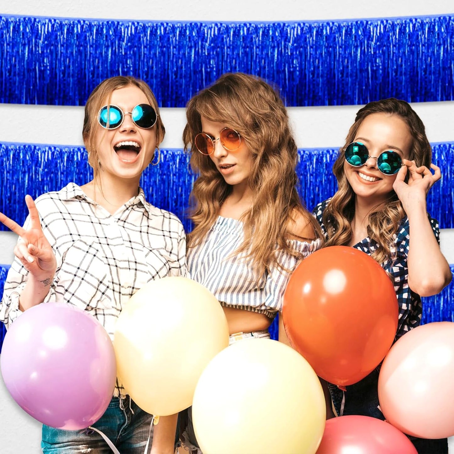 3 Pack 10 Long Blue Metallic Foil Fringe Garland Wall Hanging Tassle Banner, Mother's Day, Easter, Parade Floats, Birthday, Theme Party, Wedding Party Decorations