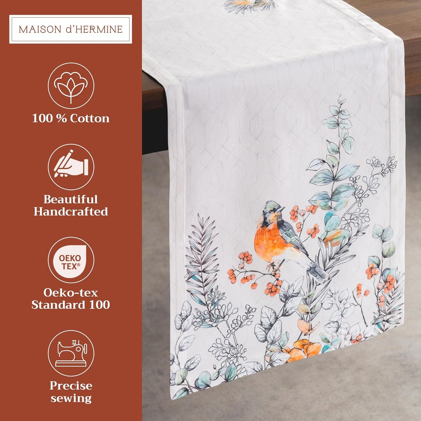 Maison d' Hermine Table Runner 100% Cotton Single Layer Table Runners 108 inches Long for Thanksgiving Christmas Decorations Home Kitchen Dining Party Wedding (Whitish Shabby Chique, 14.5" x 108")