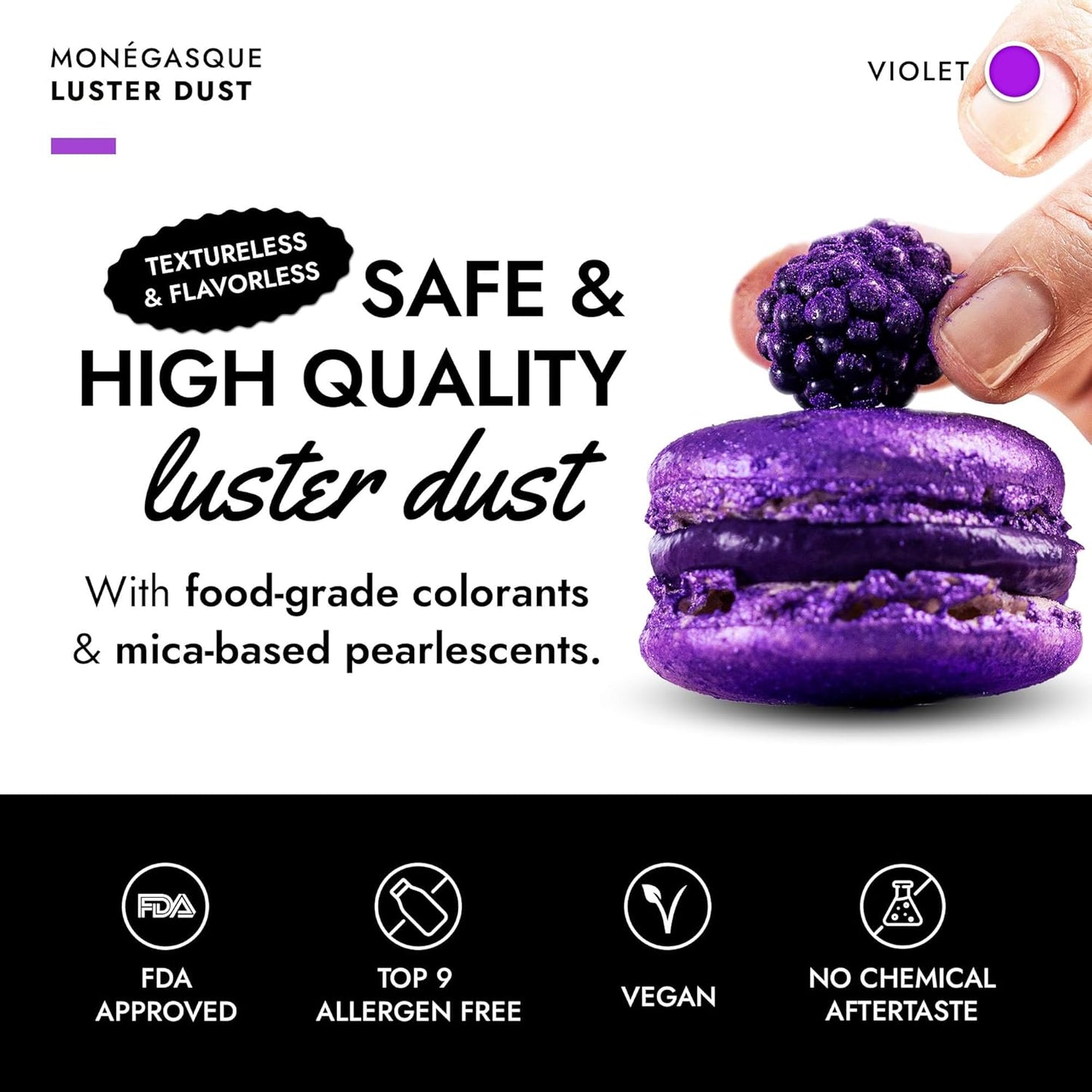 MONÉGASQUE Purple Edible Glitter for Drinks 15g – Violet Edible Glitter for Cakes & Cocktails – Purple Luster Dust for Cocktails – Violet Food Coloring for Cupcakes & Halloween Cake Decorations Spray
