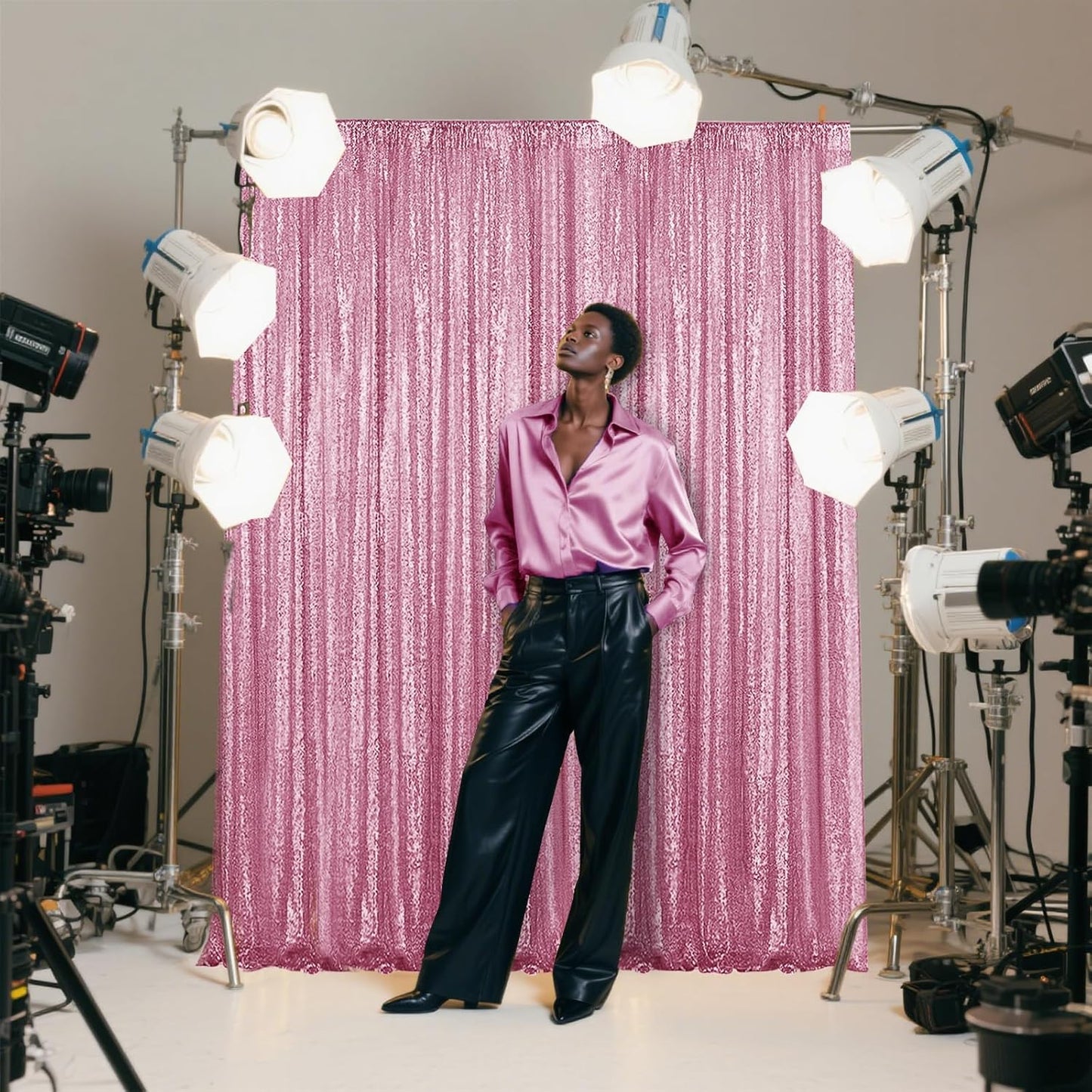 Pink Sequin Backdrop Curtain 2 Pieces 2FTx8FT Glitter Photography Backdrop for Party Wedding Birthday Christmas Decorations