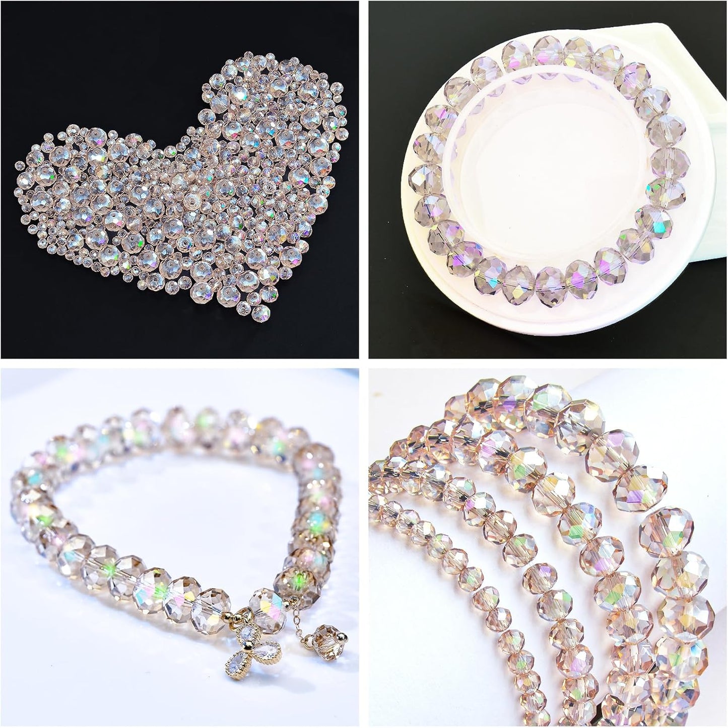 460Pcs 8mm Crystal Glass Beads for Jewelry Making Beads for Bracelets Necklace Pendants Making Supplies(Silver Champagner)