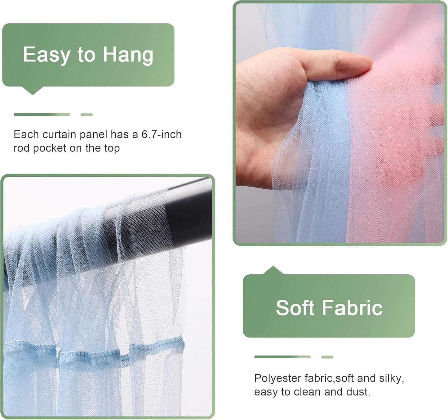 Tulle Backdrop Curtain with Lights String 10FT X 10FT Pink and Blue Sheer Tulle Backdrop Curtains for Wedding Birthday Party Reception Photo Booth Background Decorations (2 Panels 5x10FT)