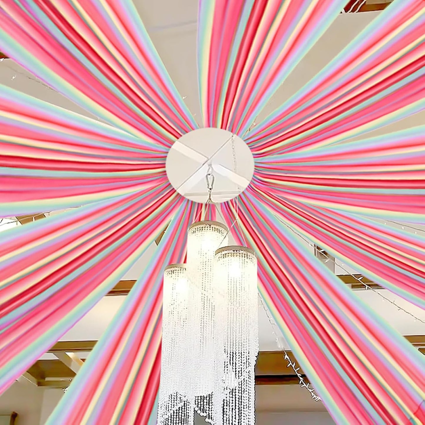 DUOBAO Rainbow Chiffon Wedding Ceiling 10FT Length Photo Background Curtain Decorations with Rod Pocket for Banquet Room Weddings Ceremony Graduation Prom, W 5' x L 10'-6 Panels Bright Rainbow