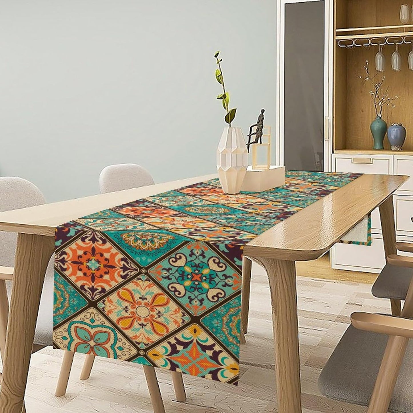 Boho Floral Table Runner,Vintage Bohemian Style Table Runner for Kitchen Dining Table Home Party Decoration 13x108 Inch